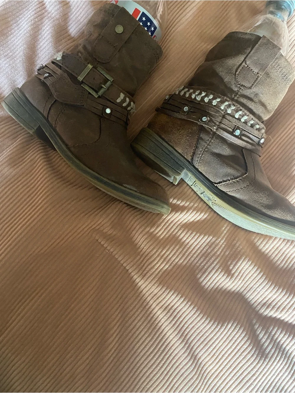 Justice Girls Brown Western Boho Slouchy Booties, Studded Straps Size 13